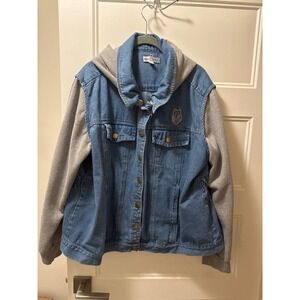 Bradford Exchange Wolf Denim Jacket Hooded Mixed Media Blue Grey 2X